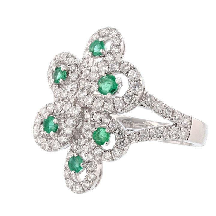 18K White Gold Emerald Diamond Ladies Ring