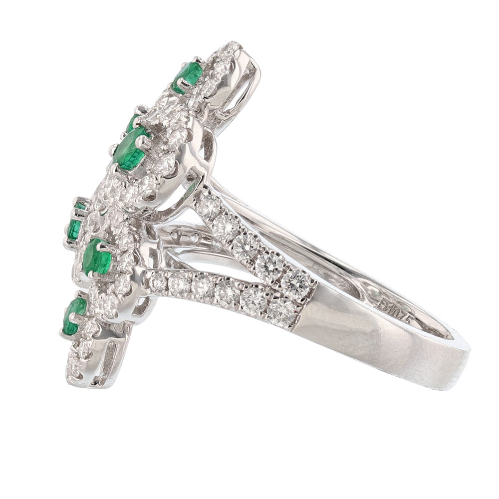 18K White Gold Emerald Diamond Ladies Ring