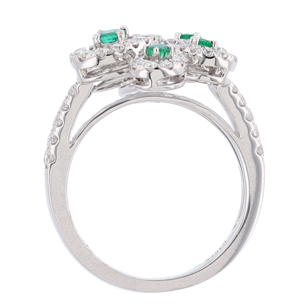 18K White Gold Emerald Diamond Ladies Ring
