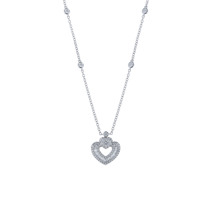 Round Baguette Diamond Double Heart Pendant