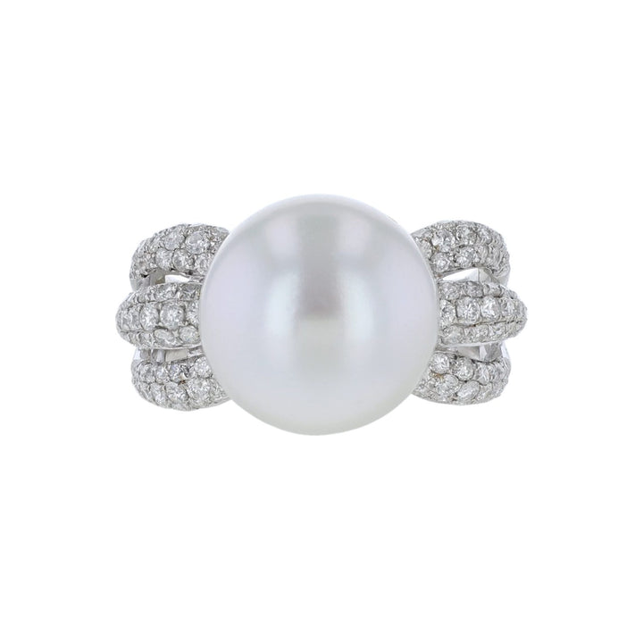 South Sea Pearl Triple Shank Diamond Ring
