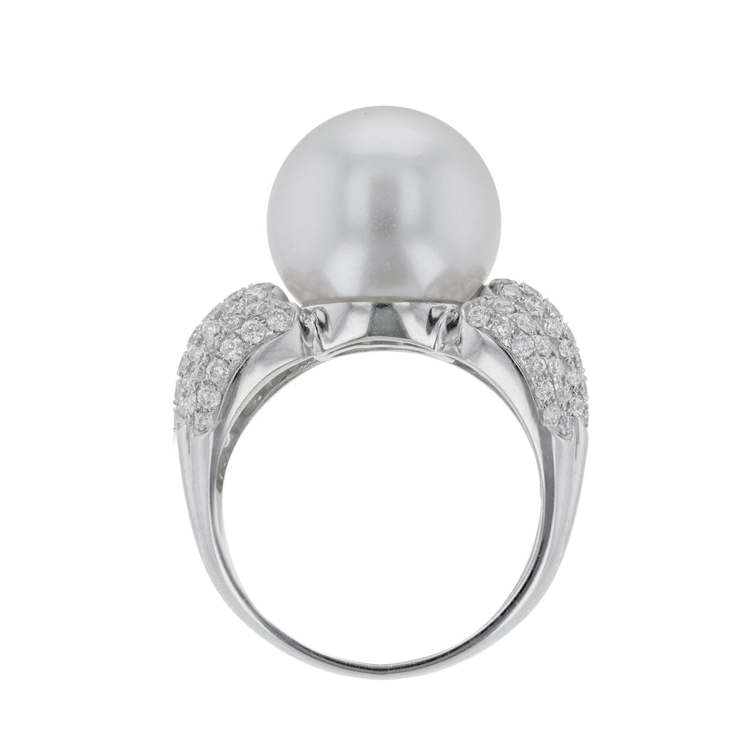 South Sea Pearl Triple Shank Diamond Ring