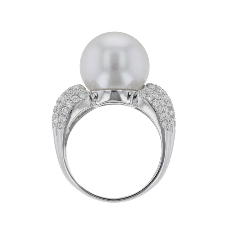 South Sea Pearl Triple Shank Diamond Ring