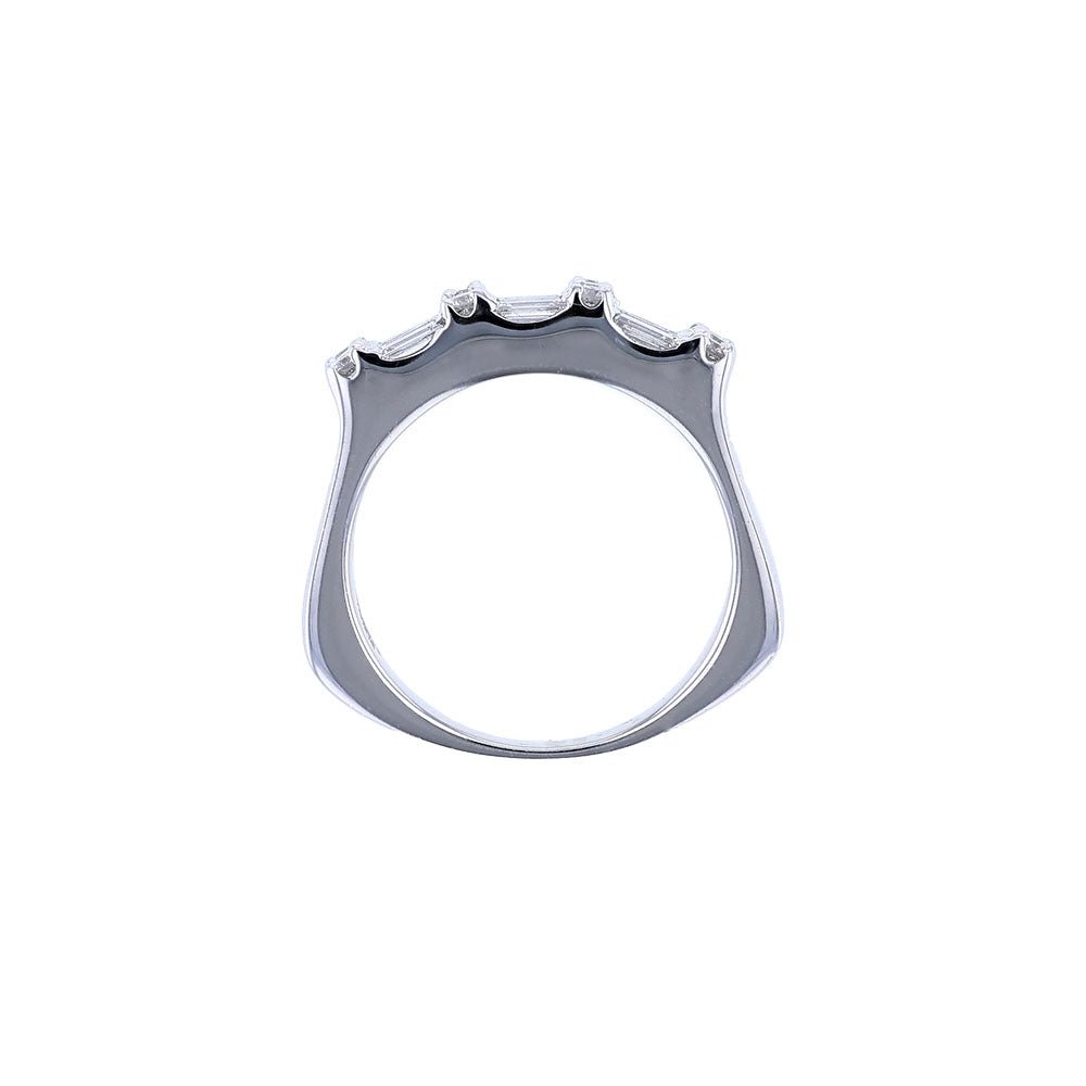 18K White Gold Three Row Round Baguette Diamond Ring