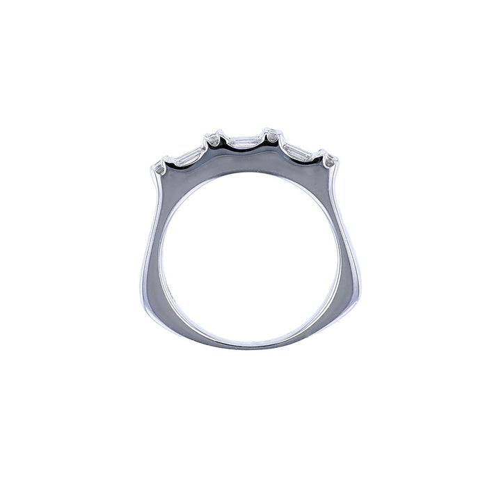 18K White Gold Three Row Round Baguette Diamond Ring