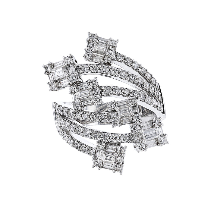 Round Baguette Diamond Wrap Cuff Ring