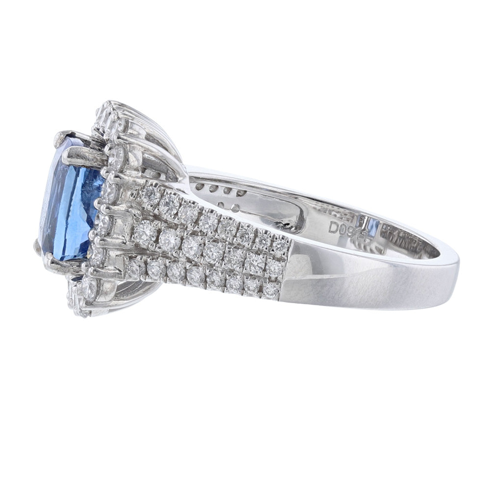 Cushion Cut Blue Sapphire Diamond Halo Ring