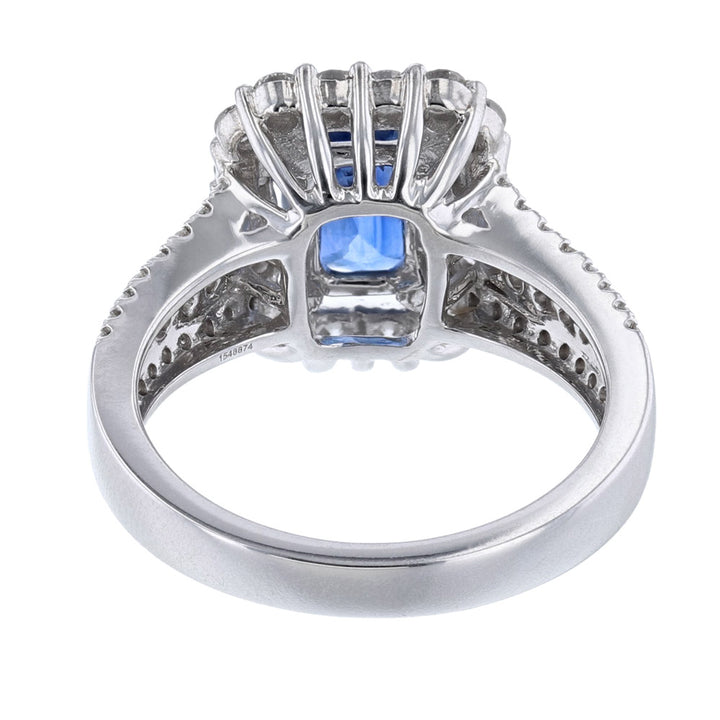 Cushion Cut Blue Sapphire Diamond Halo Ring