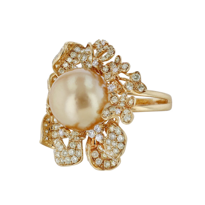 Golden South Sea Pearl Diamond Cocktail Ring