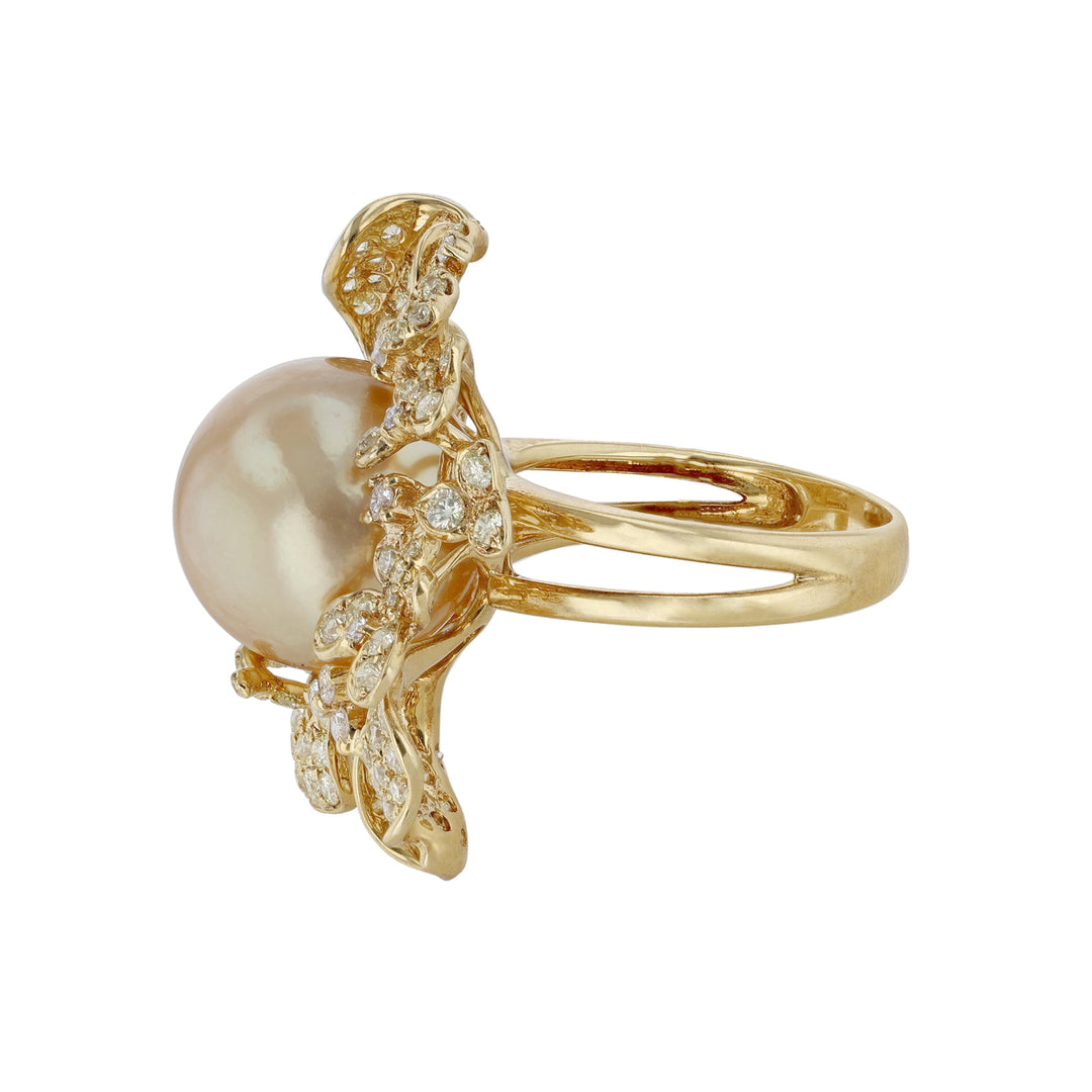 Golden South Sea Pearl Diamond Cocktail Ring
