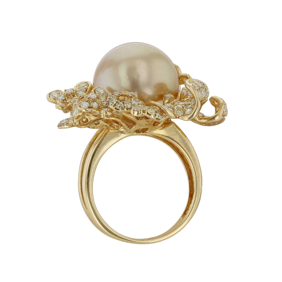 Golden South Sea Pearl Diamond Cocktail Ring