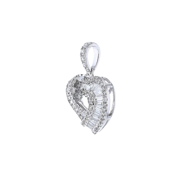 Round Baguette Diamond Twist  Heart Pendant