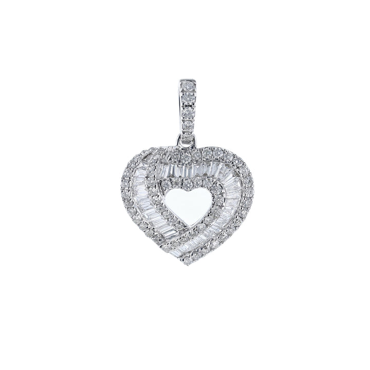 Round Baguette Diamond Twist  Heart Pendant