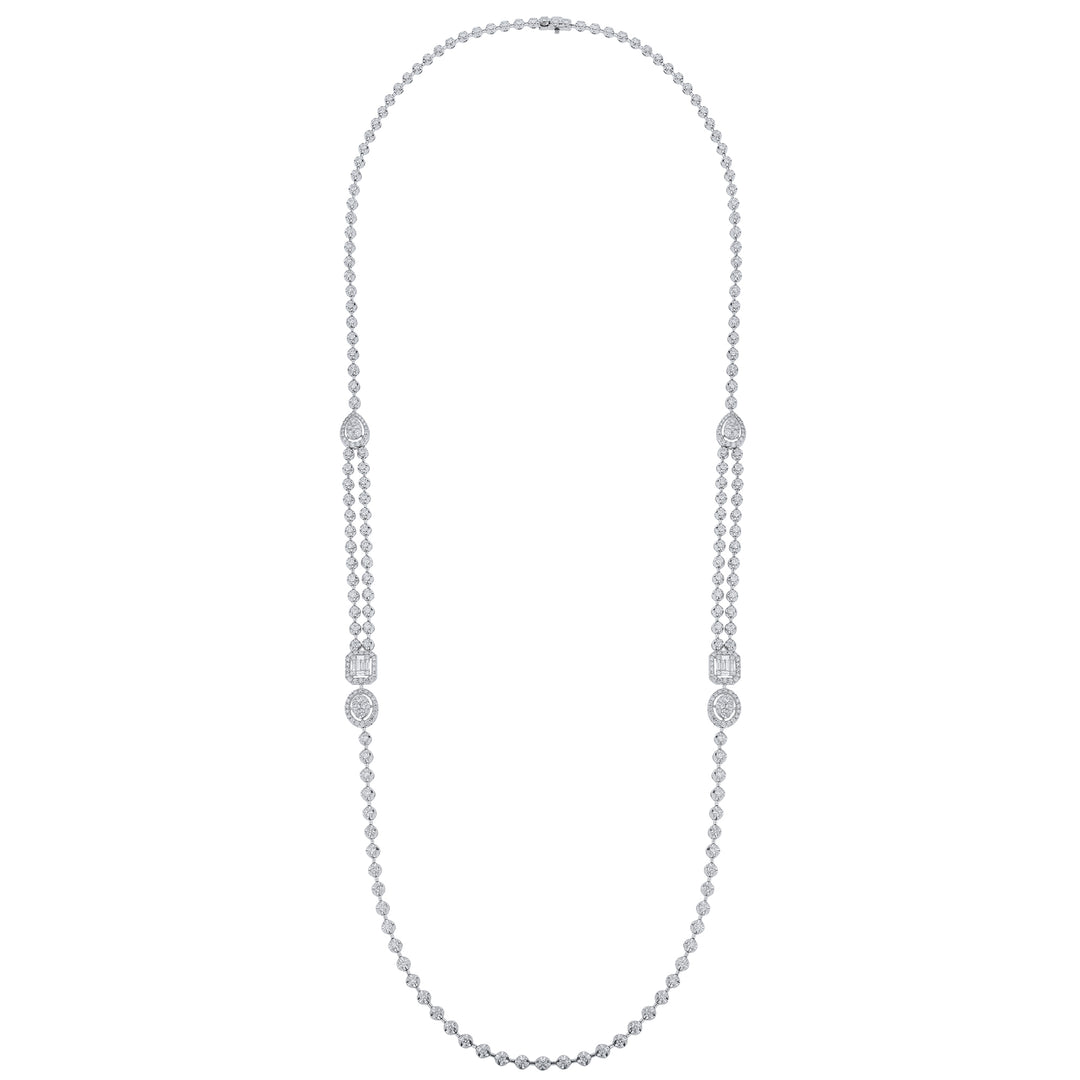 18K White Gold Diamond Long Necklace, 9.32ct.