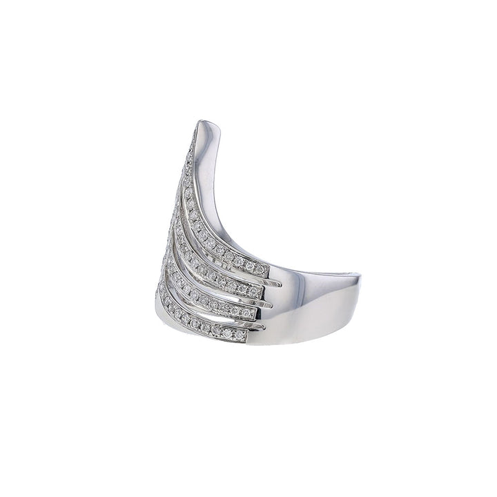 18K White Gold Four Row Diamond Chevron Stacked Ring