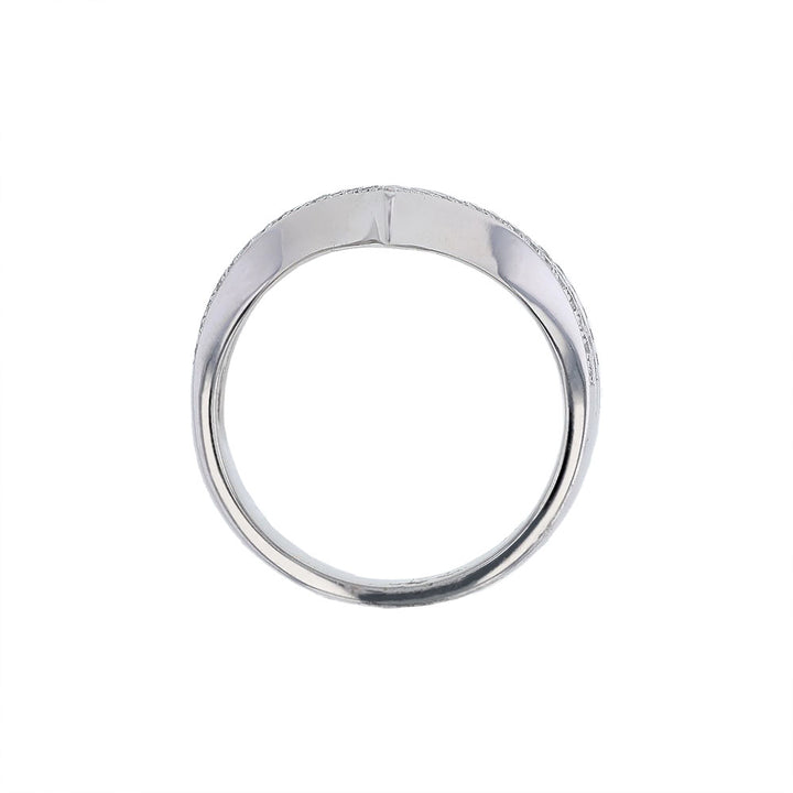 18K White Gold Four Row Diamond Chevron Stacked Ring