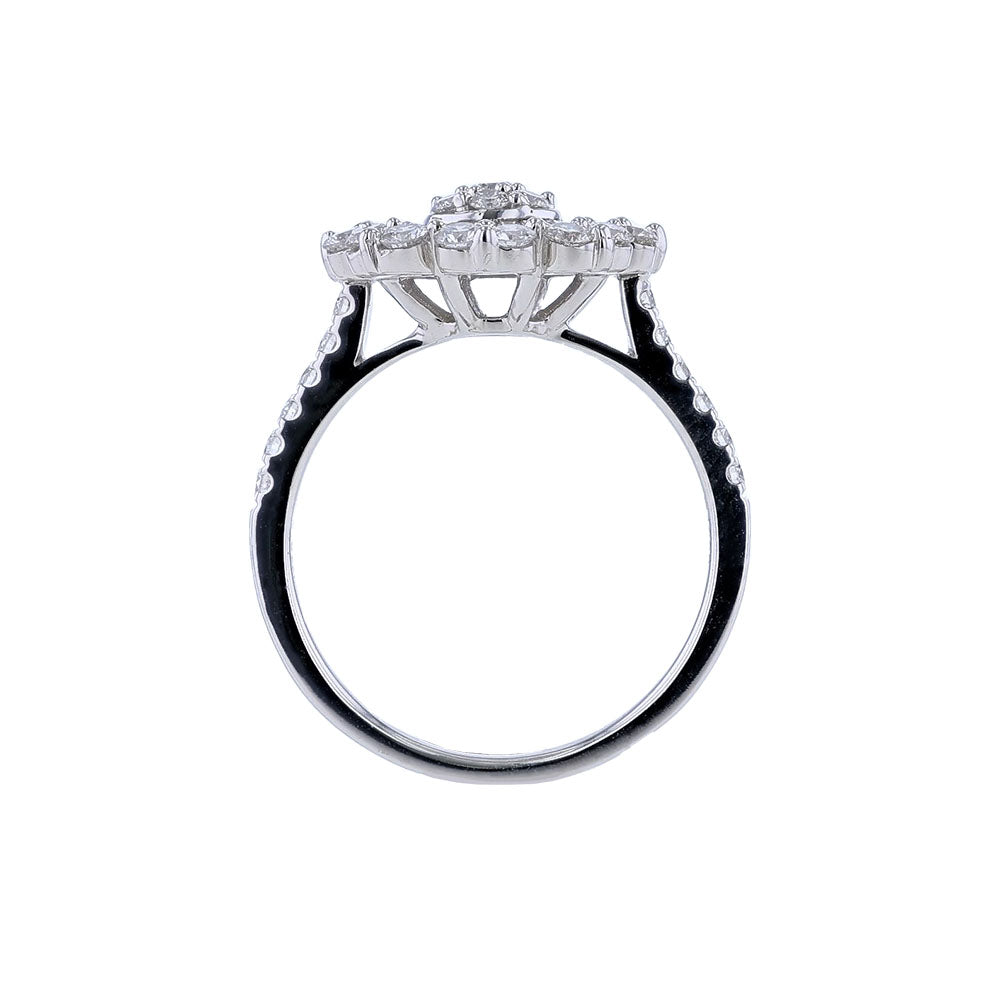 18kt White Gold Baguette Halo Cluster Ring