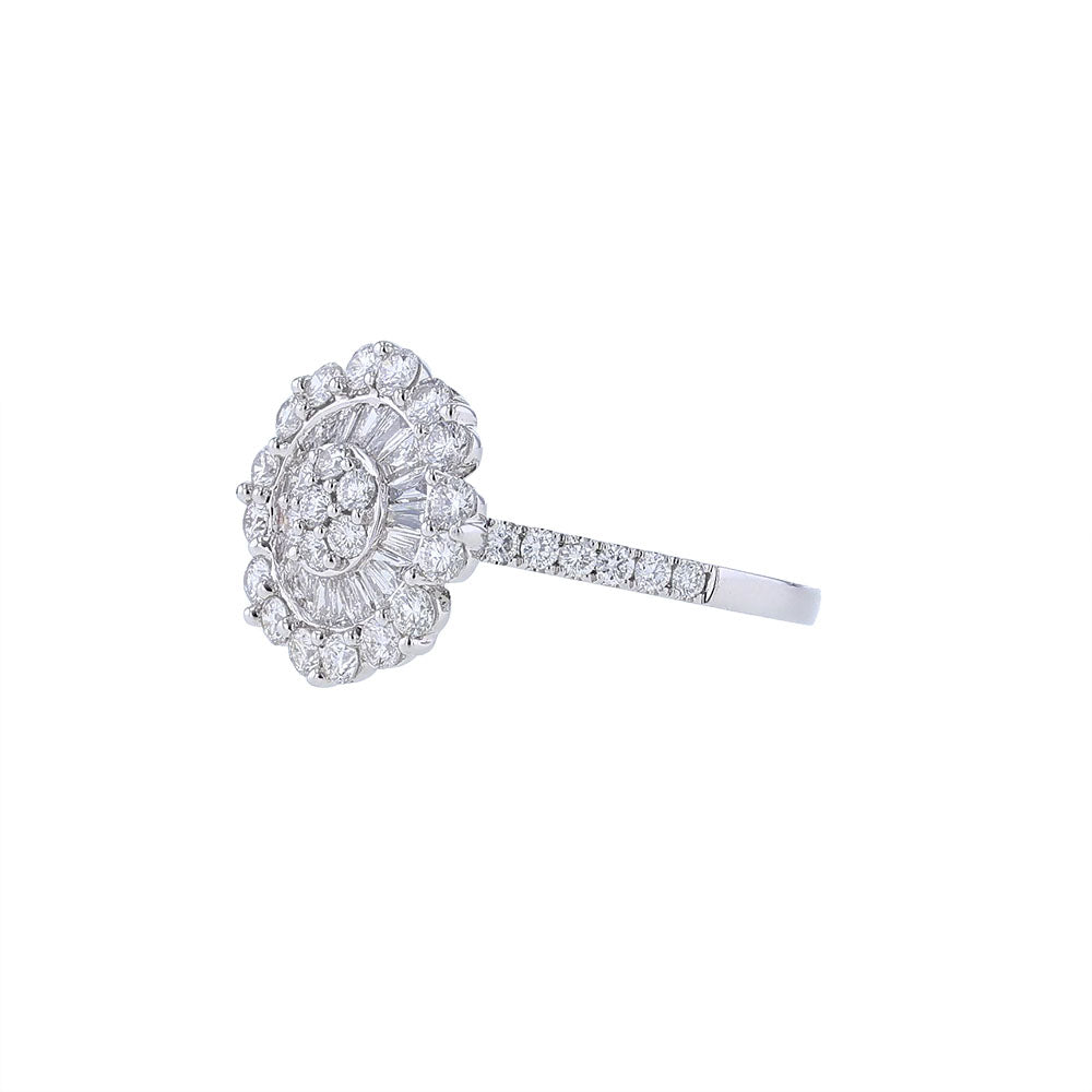 18kt White Gold Baguette Halo Cluster Ring