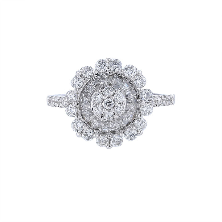 18kt White Gold Baguette Halo Cluster Ring