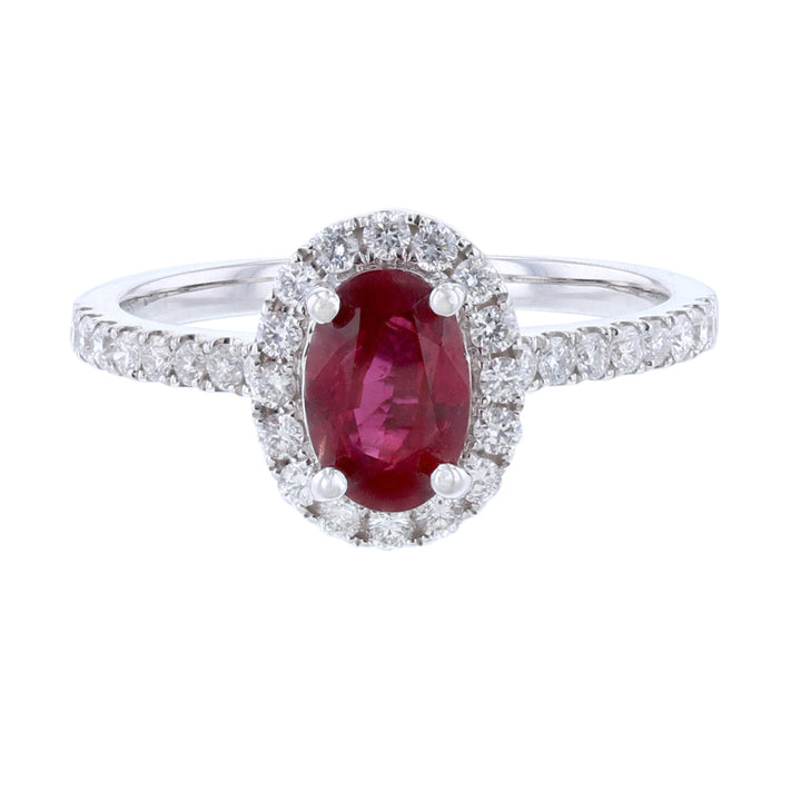 18K White Gold GIA Ruby Diamond Halo Ring
