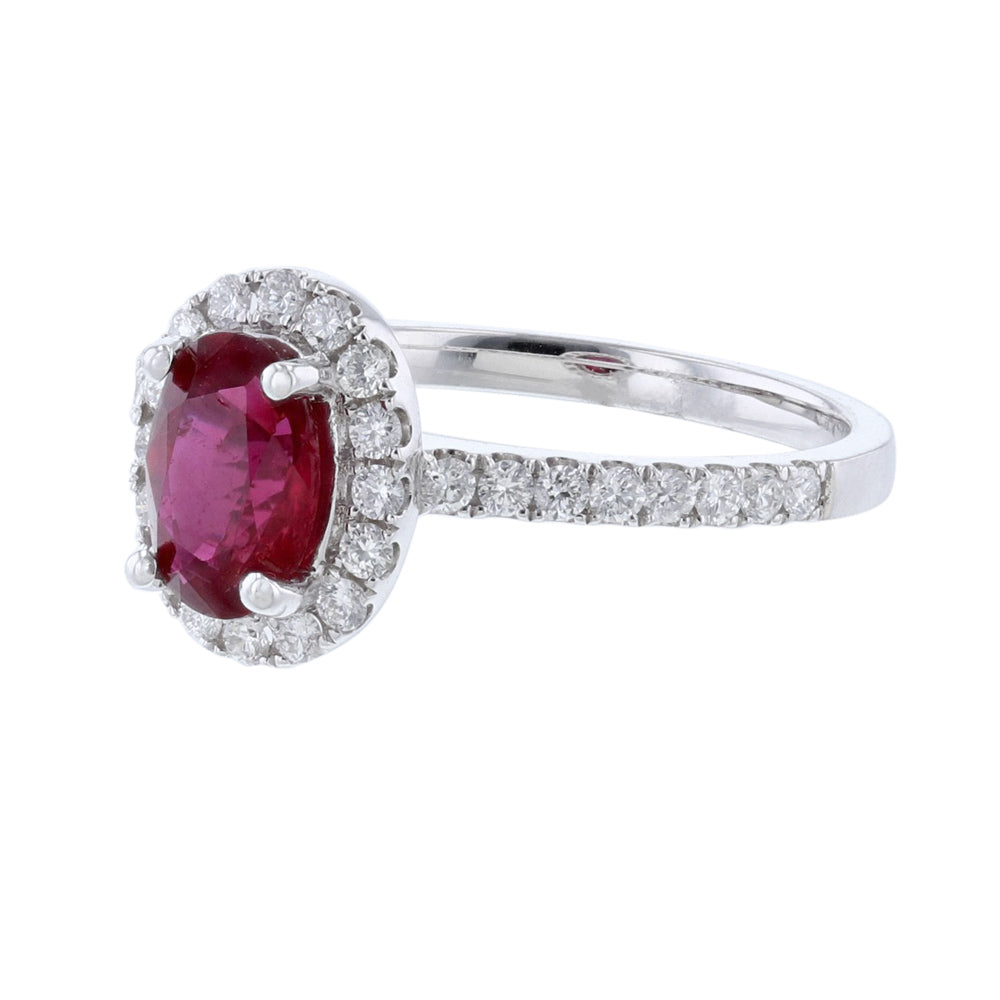 18K White Gold GIA Ruby Diamond Halo Ring