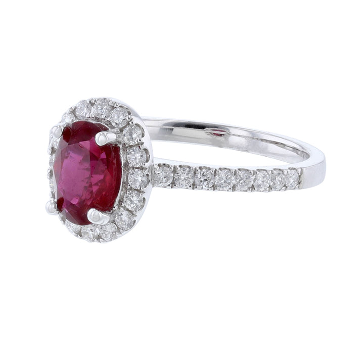 18K White Gold GIA Ruby Diamond Halo Ring