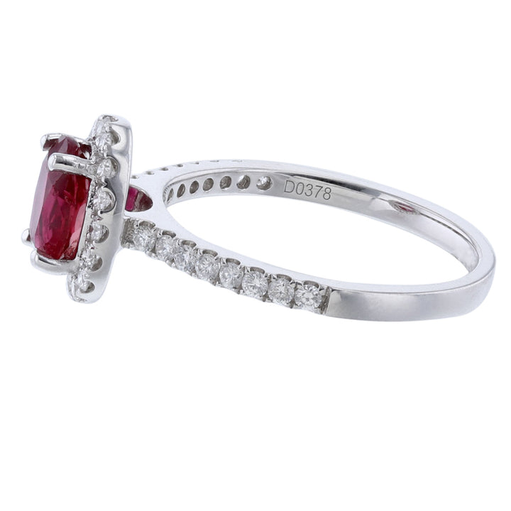 18K White Gold GIA Ruby Diamond Halo Ring