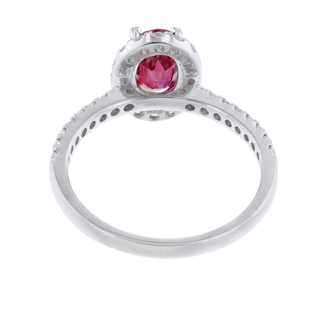 18K White Gold GIA Ruby Diamond Halo Ring