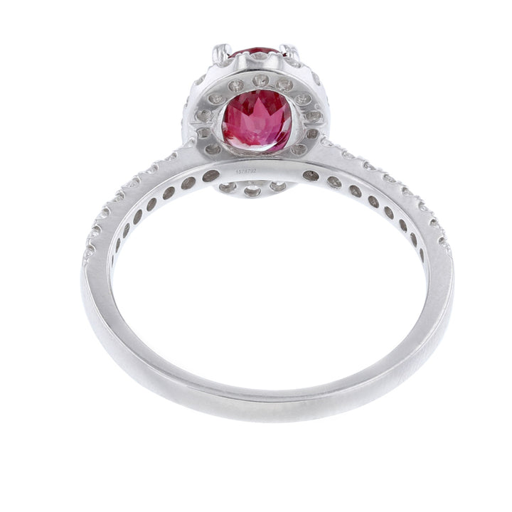 18K White Gold GIA Ruby Diamond Halo Ring