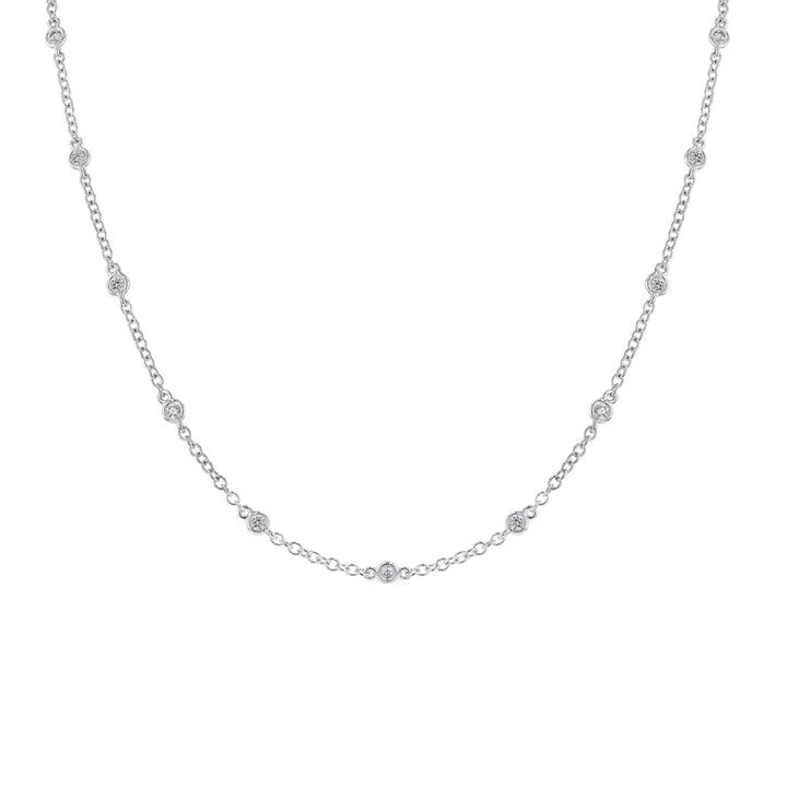 18K White Gold Diamond Station Necklace, Mini