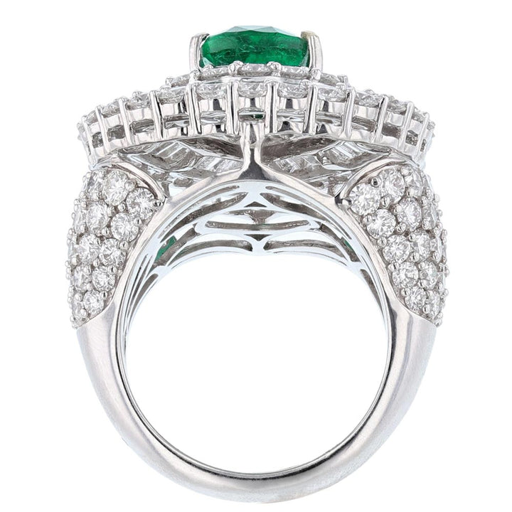18K White Gold Pear Emerald and Diamond Ring