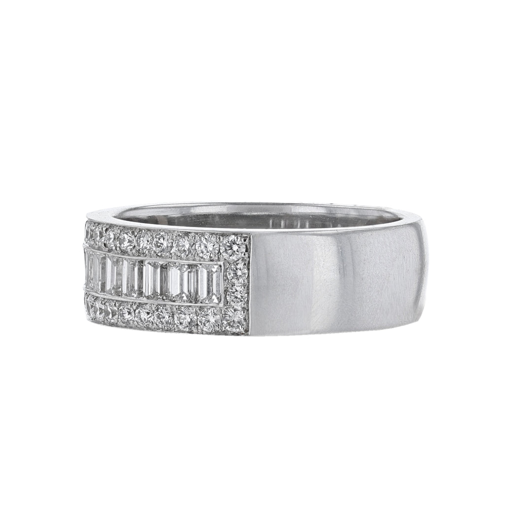 Multi Row Round Baguette Diamond Gents Band