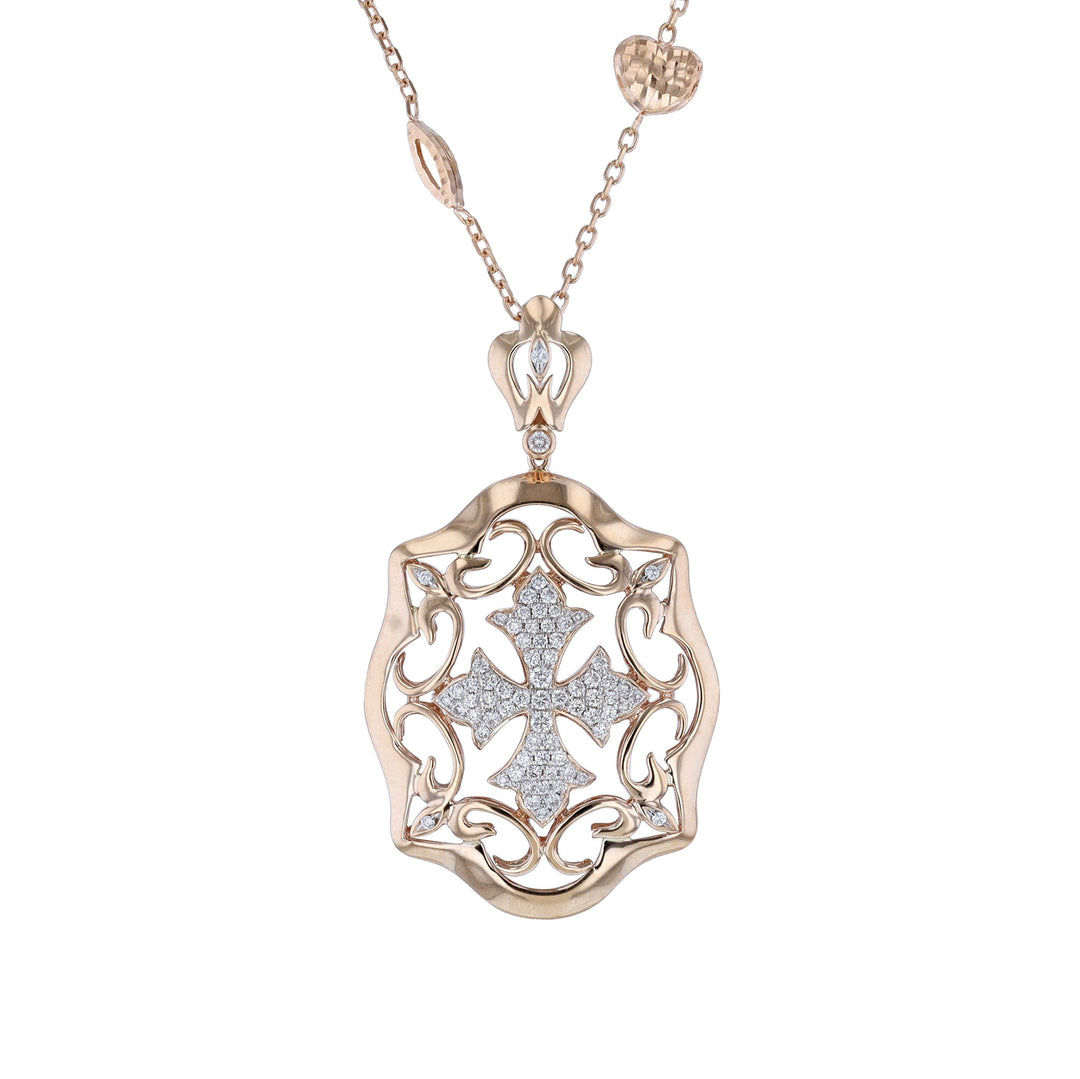 Diamond Cross Pendant with Heart Necklace