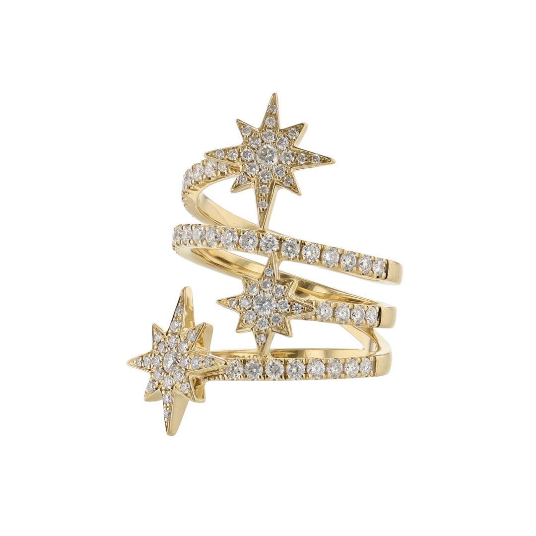 18K Yellow Gold Star Diamond Wrap Around Ring