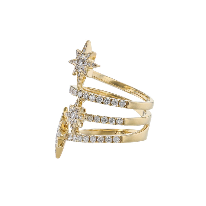 18K Yellow Gold Star Diamond Wrap Around Ring