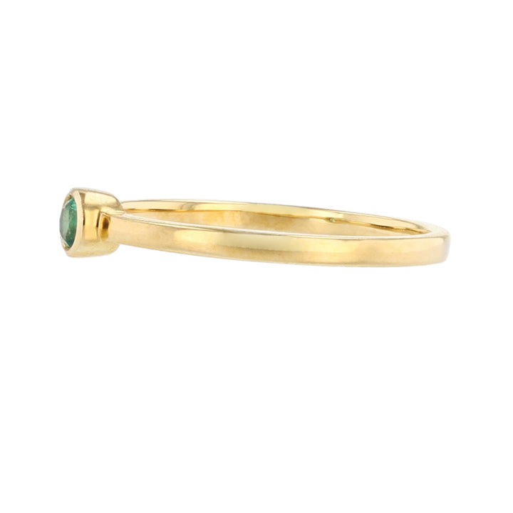 18K Yellow Gold Solitaire Round Emerald Ring