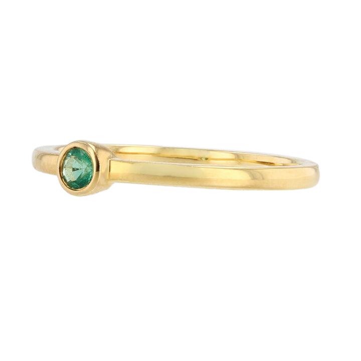 18K Yellow Gold Solitaire Round Emerald Ring