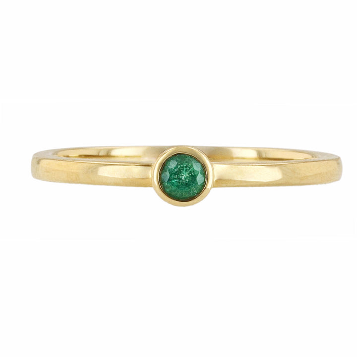 18K Yellow Gold Solitaire Round Emerald Ring