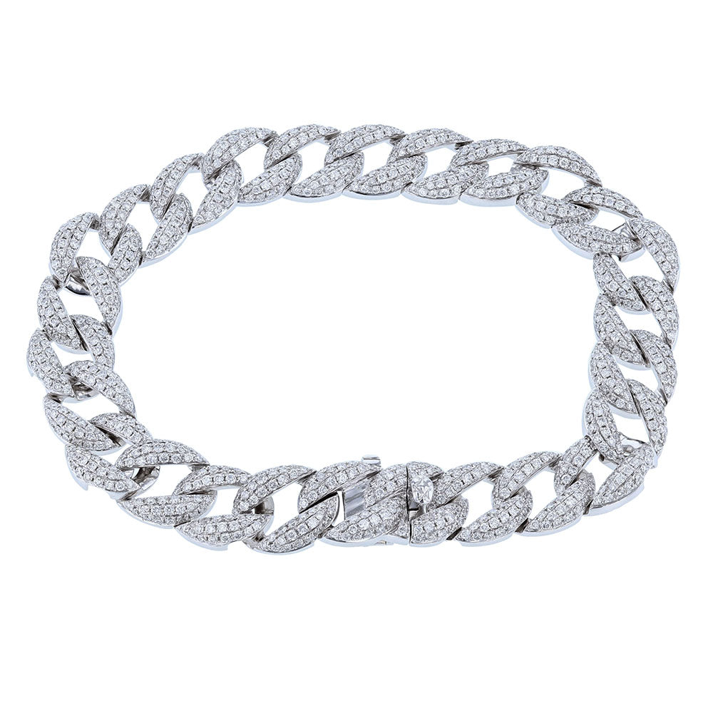 18K White Gold Diamond Cuban Ladies Bracelet