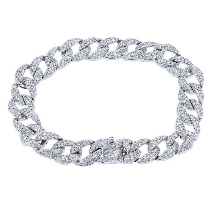 18K White Gold Diamond Cuban Ladies Bracelet