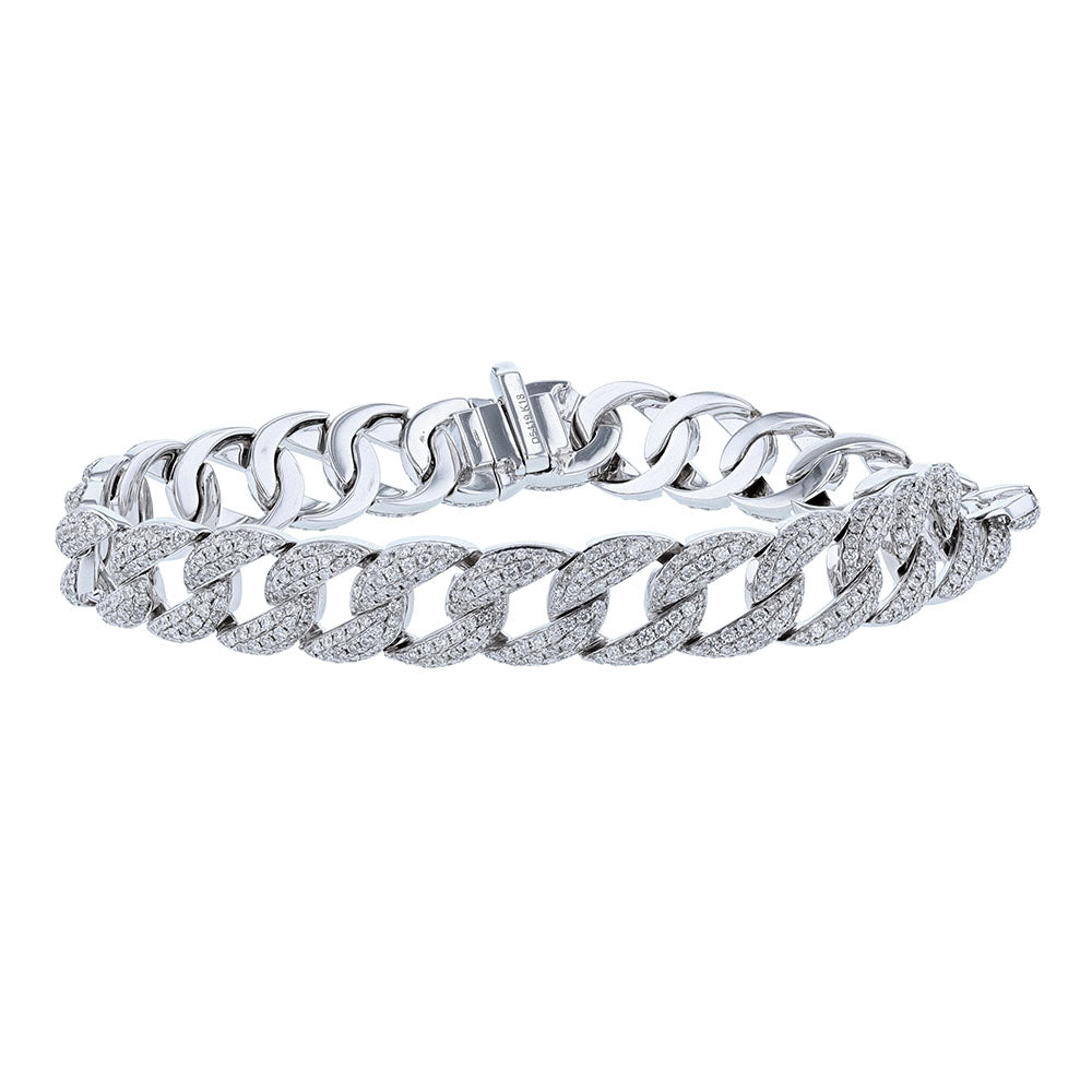 18K White Gold Diamond Cuban Ladies Bracelet
