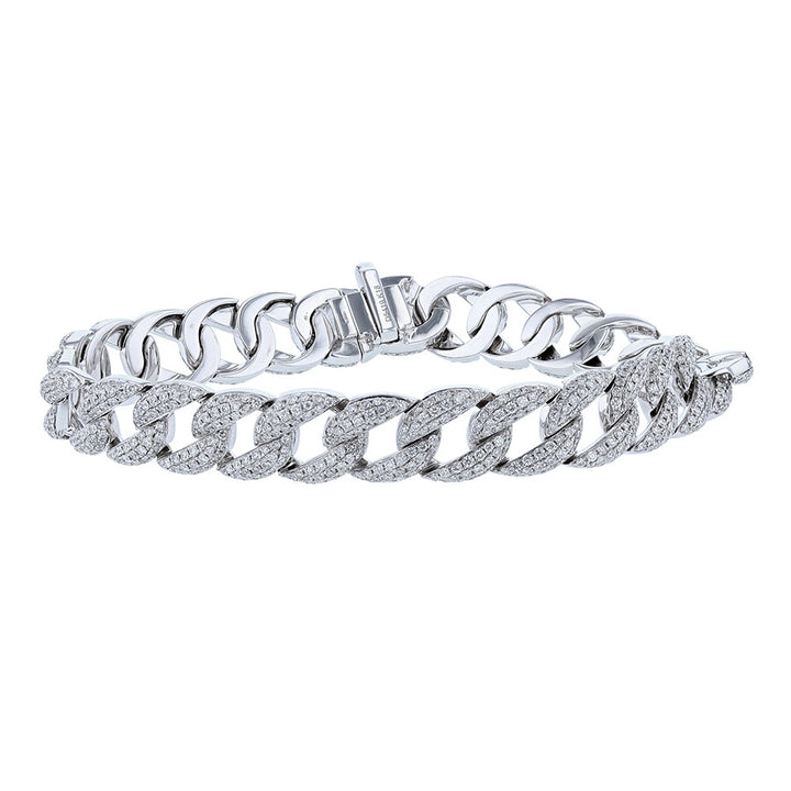 18K White Gold Diamond Cuban Ladies Bracelet
