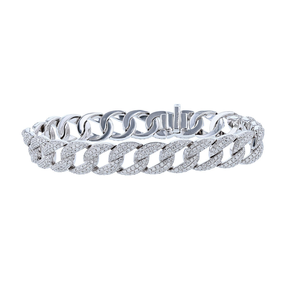 18K White Gold Diamond Cuban Ladies Bracelet
