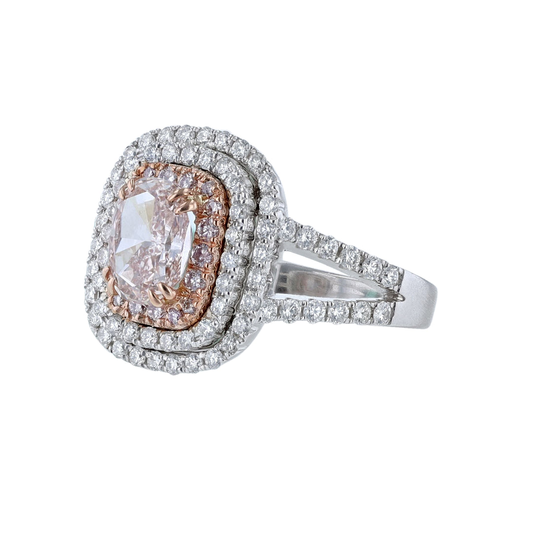 Oval Pink Diamond Halo Ring, Certified