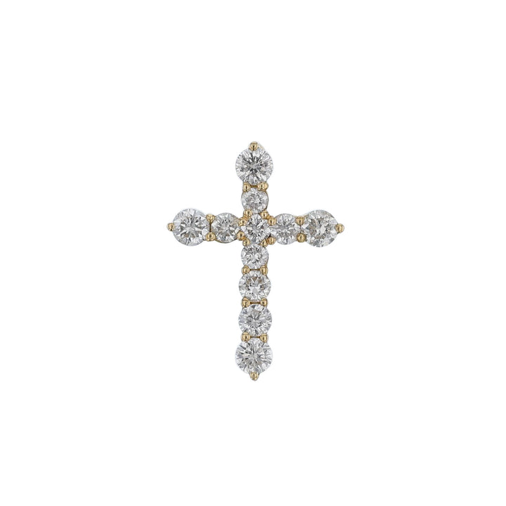 18K Yellow Gold Round Diamond Cross Pendant