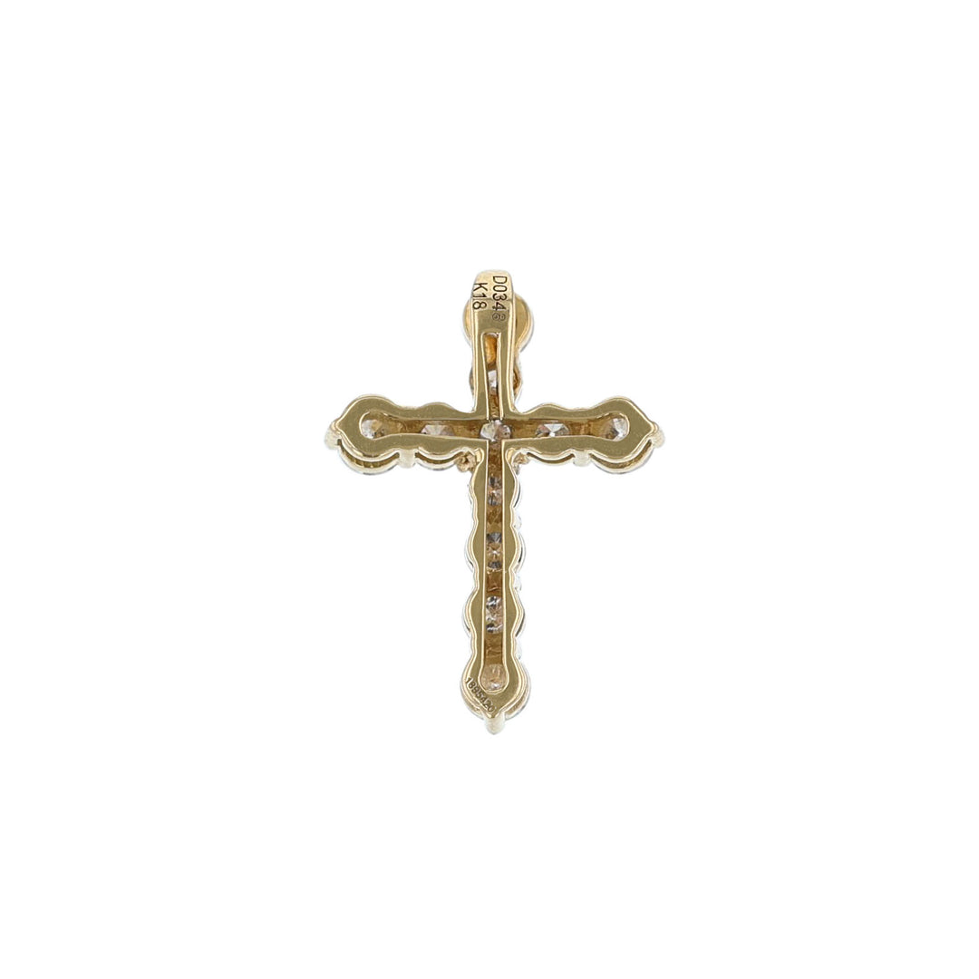 18K Yellow Gold Round Diamond Cross Pendant