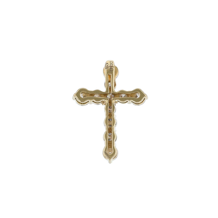 18K Yellow Gold Round Diamond Cross Pendant