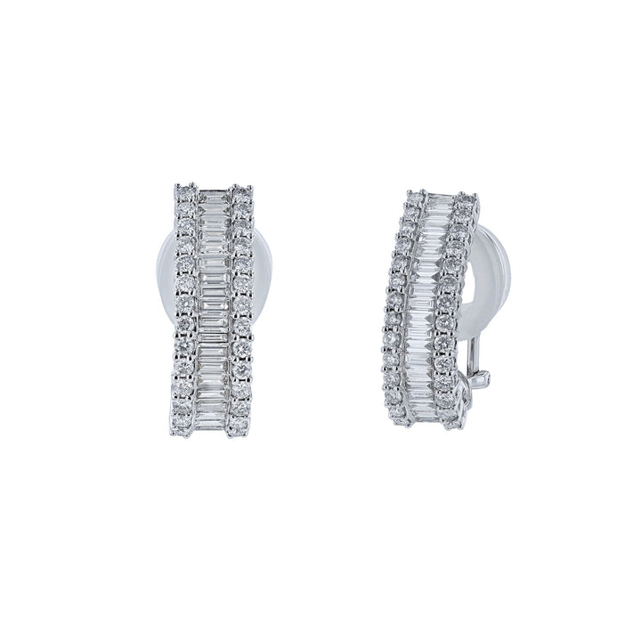 Round and Baguette Diamond J-Hoop Earrings