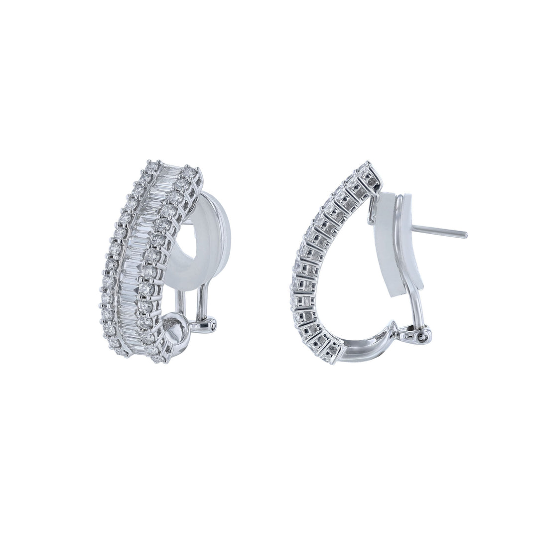 Round and Baguette Diamond J-Hoop Earrings