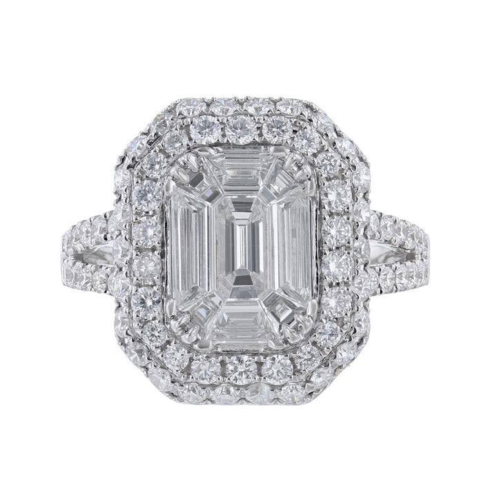 18K White Gold Nine Step Cut Diamond Ring